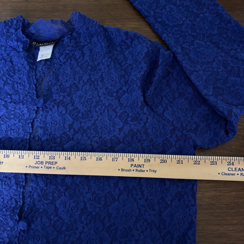Vintage Dialogue Woman's Lace Blouse Cardigan Size L Royal Blue Feminine Layer‎ - Picture 11 of 12